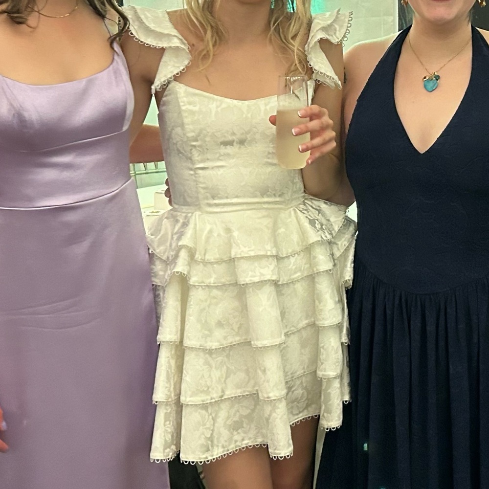 V. Chapman White Lace Tiered Dress